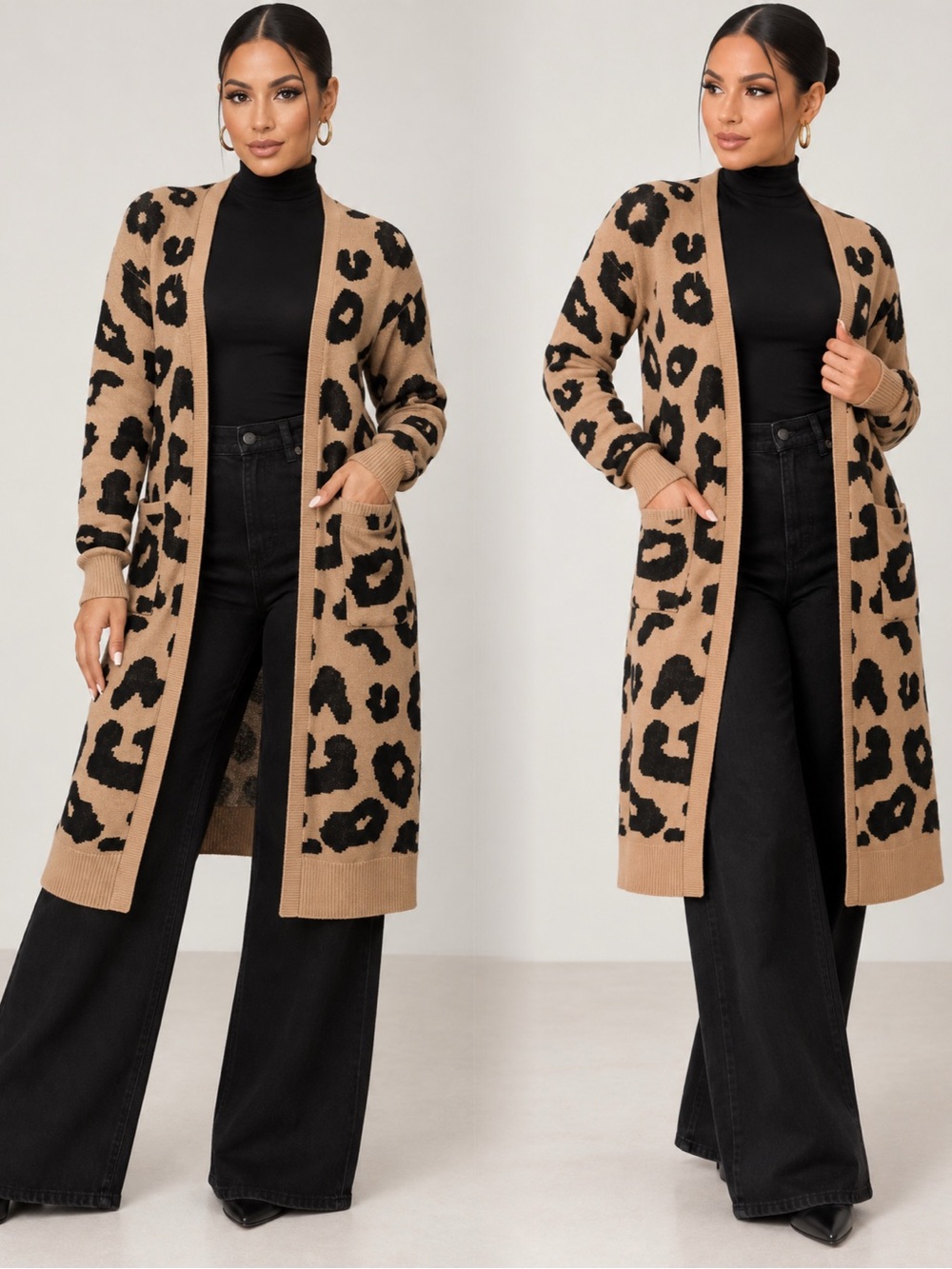Leopard Print Long Cardigan Sweater